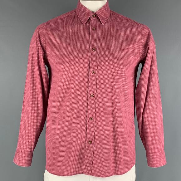 TED BAKER Size L Red Pink Dots Cotton Long Sleeve Shirt - Picture 1 of 7